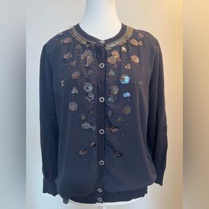 Jones New York Sequin Embellished Dark Blue Cardigan Top | Elegant